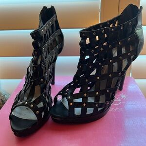 Black Caged Heels with Studs